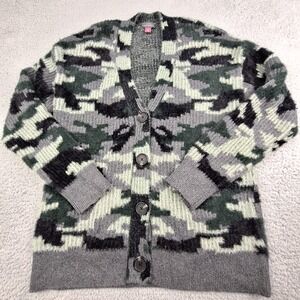 Vince Camuto Cardigan Sweater Womens Medium Gray Green‎ Camo Button Front V Neck